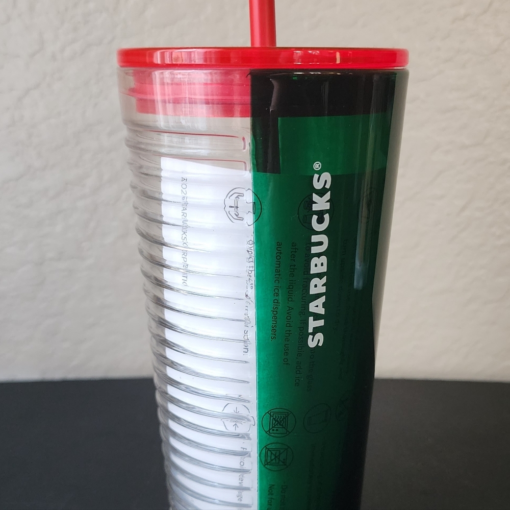 Starbucks Christmas Holiday 2021 Green Clear Glass Cold Cup Tumbler 18 Oz